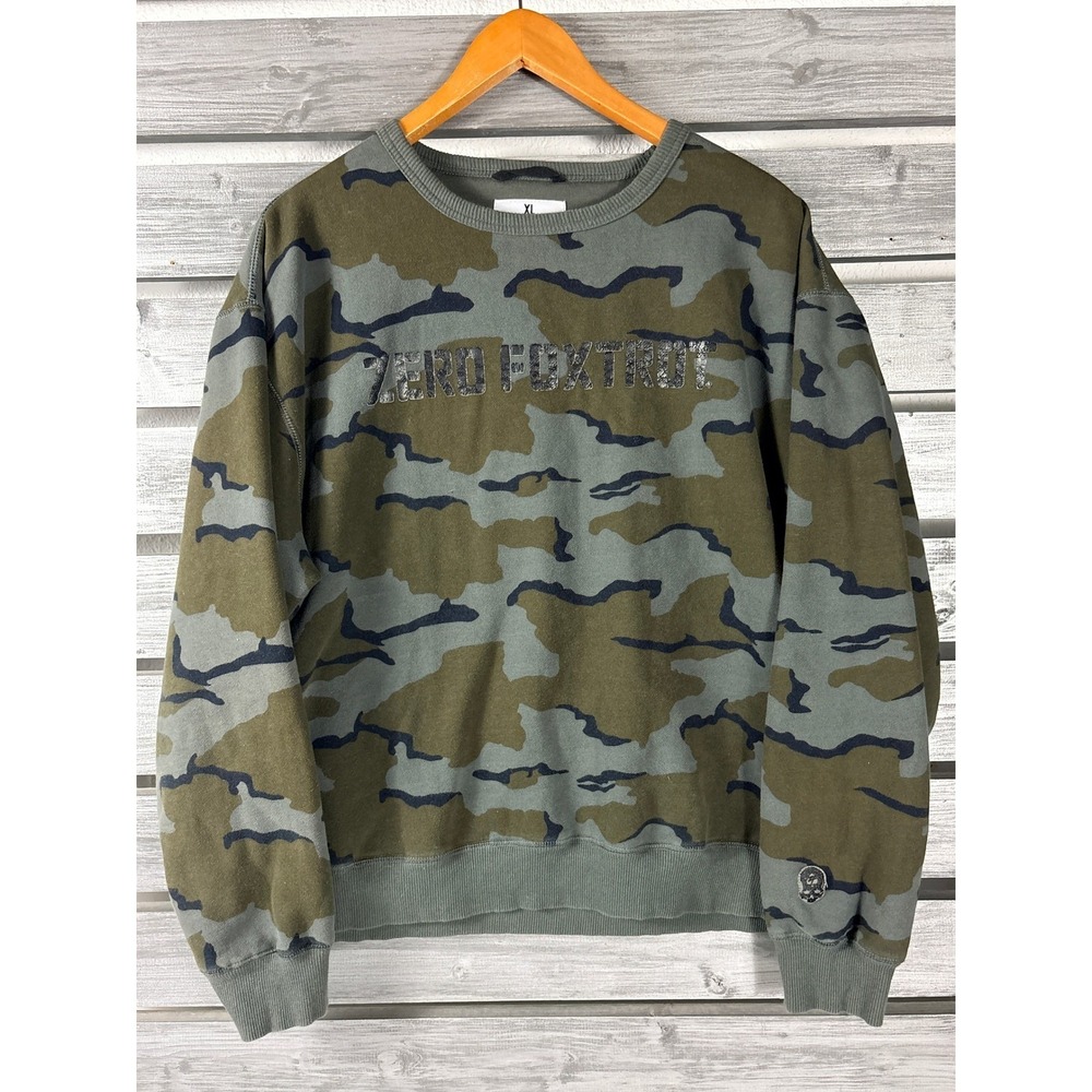 Zero Foxtrot Mens XL Camo Crewneck Sweatshirt Tiger Stripe Green Pullover